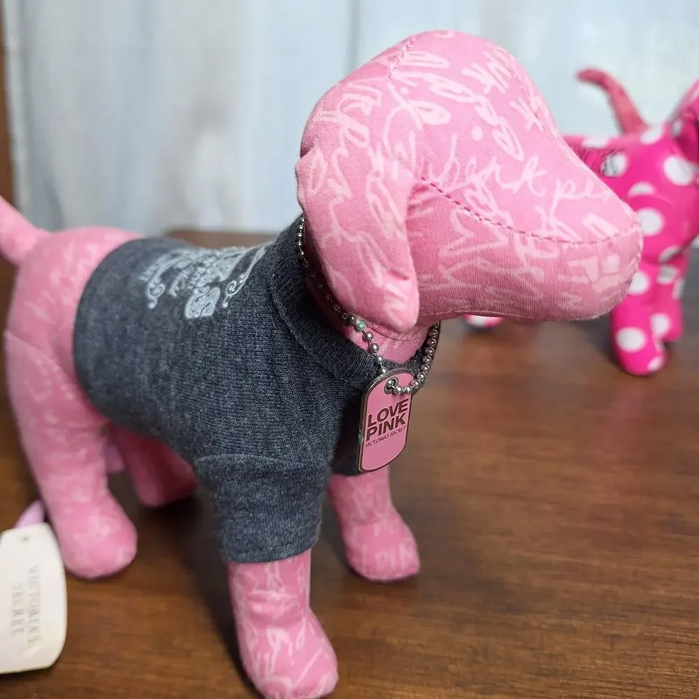 Victoria secret Pink Y2K 2000s 8" Plush dog lot bundle of 3 Vinyl polkadot 86 - Picture 3 of 10